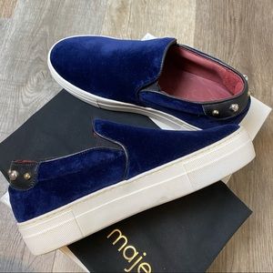 Maje Women's Blue Night Velvet Studded Slip-on Sneakers